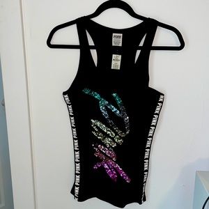 NWT PINK by Victoria’s Secret size XS rainbow sequin racer back tank.
